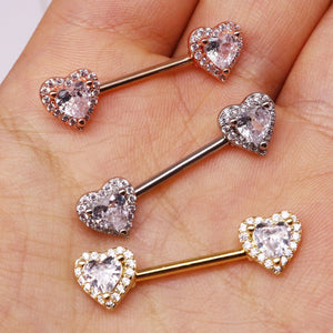 Heart Nipple Ring with Clear Rhinestones Stainless Steel Body Jewelry