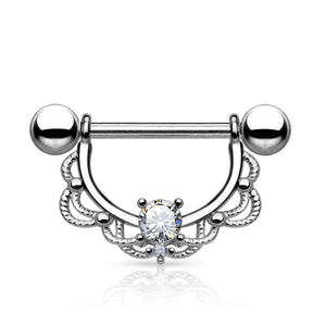 Surgical Steel CZ Water Drop Opal Nipple Rings