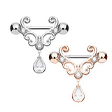 Surgical Steel CZ Water Drop Opal Nipple Rings