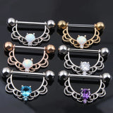 Surgical Steel CZ Water Drop Opal Nipple Rings