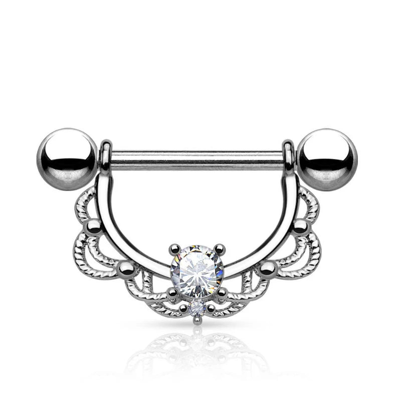 Surgical Steel CZ Water Drop Opal Nipple Rings