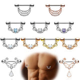 Surgical Steel CZ Water Drop Opal Nipple Rings