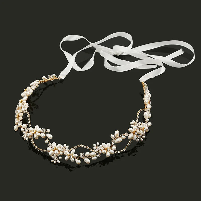 Wired Hairband Crystal Rhinestones Freshwater Pearls Bridal Headband