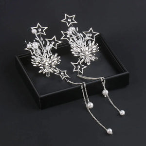 NiuShuya Star Tassel Bridal Hairpins Rhinestone Pearl Hair Ornament