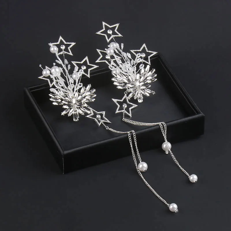 NiuShuya Star Tassel Bridal Hairpins Rhinestone Pearl Hair Ornament