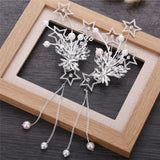 NiuShuya Star Tassel Bridal Hairpins Rhinestone Pearl Hair Ornament