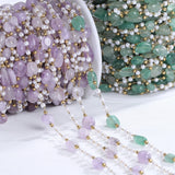 1m Stainless Steel Stone Beaded Chain for Jewelry Making DIY