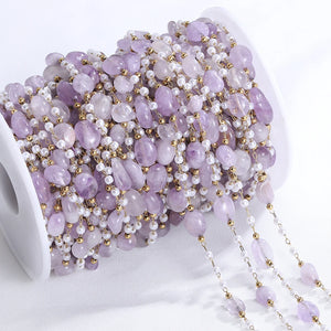 1m Stainless Steel Stone Beaded Chain for Jewelry Making DIY
