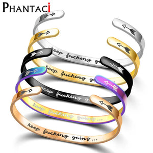 Fede Stainless Steel Cuff Bracelet Engraved Letters Couples Charm Bracelet