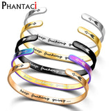 Fede Stainless Steel Cuff Bracelet Engraved Letters Couples Charm Bracelet
