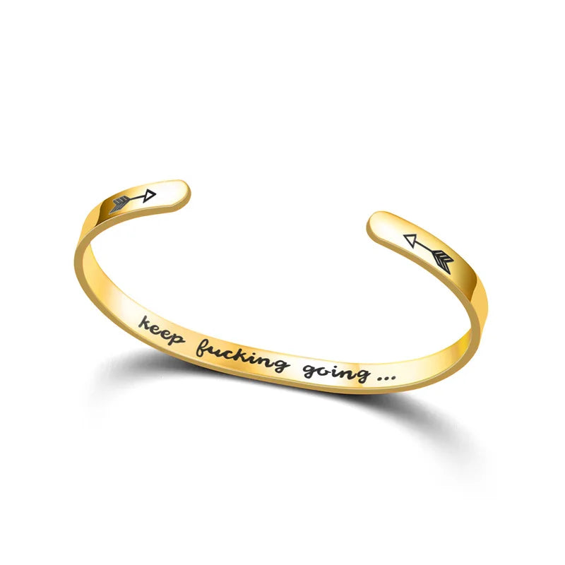 Fede Stainless Steel Cuff Bracelet Engraved Letters Couples Charm Bracelet