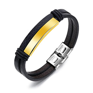 Men Stainless Steel Leather Cuff Bracelet Titanium Wrap Bracelet