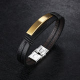 Men Stainless Steel Leather Cuff Bracelet Titanium Wrap Bracelet