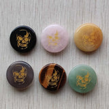 6pcs Natural Stone Round Skull Pattern Pendants for Jewelry Making