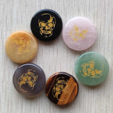 6pcs Natural Stone Round Skull Pattern Pendants for Jewelry Making