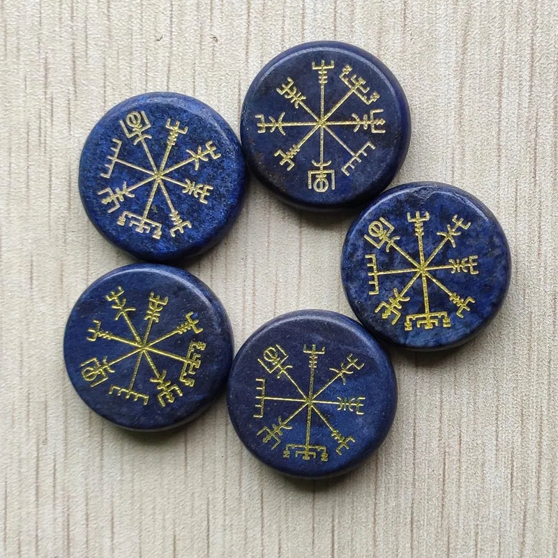 5pcs Natural Lapis Lazuli Carved Round Pendants for Jewelry Making