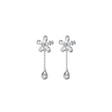 925 Sterling Silver CZ Flower &Waterdrop Chain Cuff Earrings