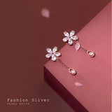 925 Sterling Silver CZ Flower &Waterdrop Chain Cuff Earrings