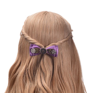 Steampunk Hair Clip with Violet Ribbon Bow
