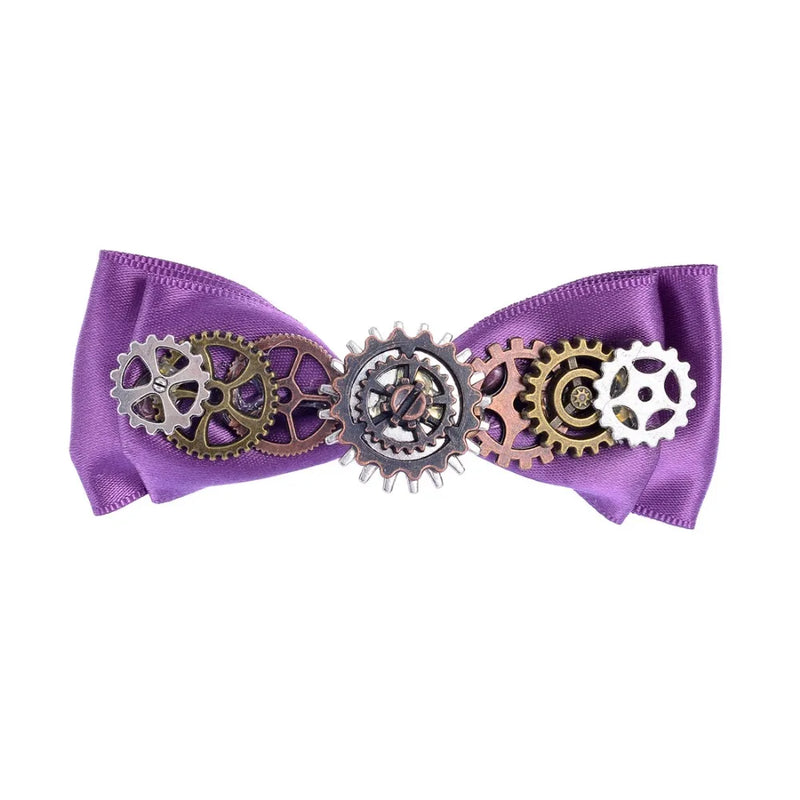 Steampunk Hair Clip with Violet Ribbon Bow