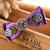 Steampunk Hair Clip with Violet Ribbon Bow