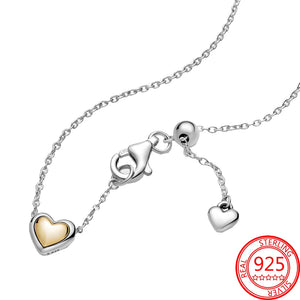 14k 925 Silver Golden Heart Collier Necklace Women's Jewelry