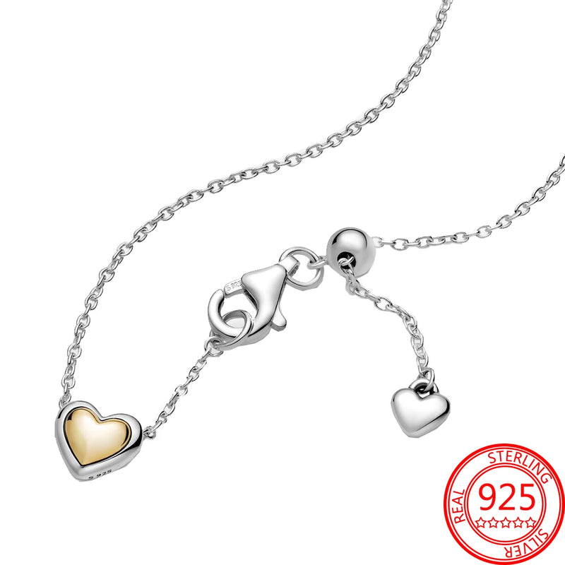 14k 925 Silver Golden Heart Collier Necklace Women's Jewelry
