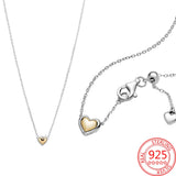 14k 925 Silver Golden Heart Collier Necklace Women's Jewelry