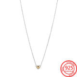 14k 925 Silver Golden Heart Collier Necklace Women's Jewelry