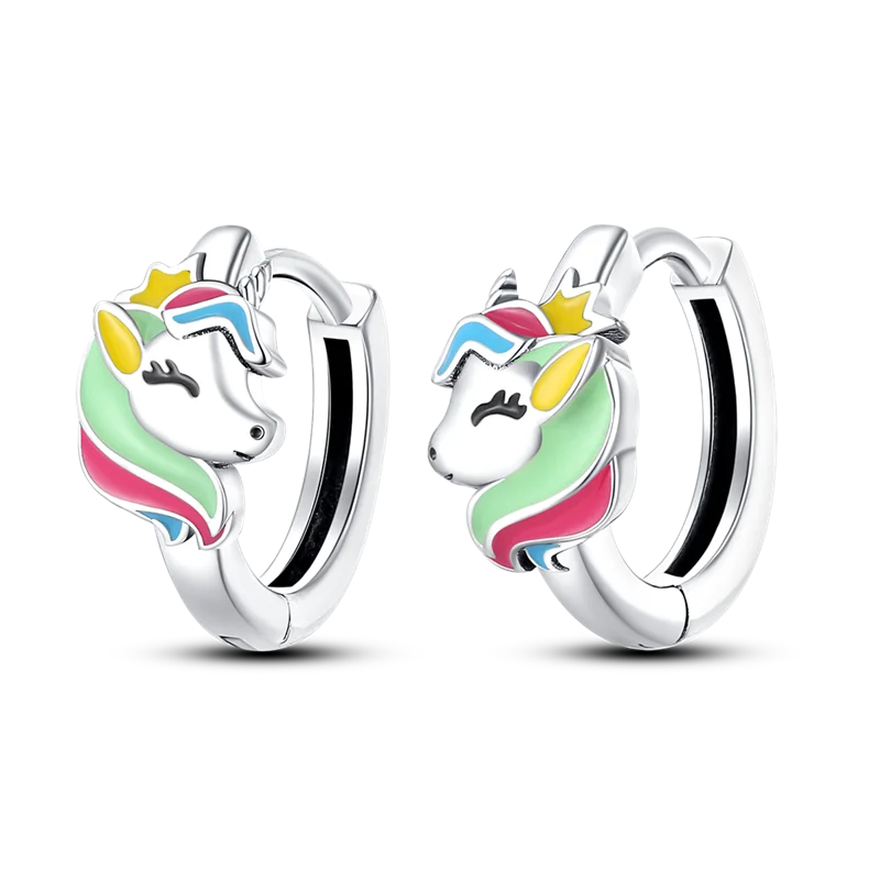 925 Silver Rainbow Pony Earrings CZ Fine Jewelry