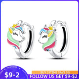 925 Silver Rainbow Pony Earrings CZ Fine Jewelry