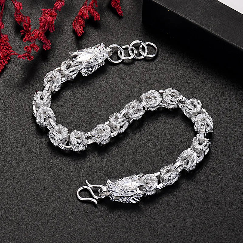 925 Sterling Silver Dragon Head Bracelet for Men Women