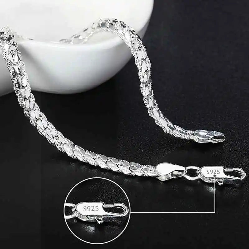 925 Silver Square Chain Bracelet for Women Men Party Gift