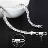 925 Silver Square Chain Bracelet for Women Men Party Gift