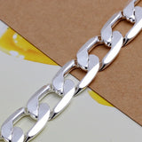 925 Sterling Silver Bracelet 12MM Chain Men Women Jewelry