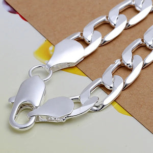 925 Sterling Silver Bracelet 12MM Chain Men Women Jewelry