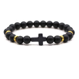 Noble Classic 8mm Natural Stone Bead Cross Bracelet