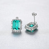 Emerald Green Stud Earrings CZ Sterling Silver Wedding Jewelry