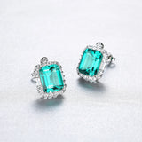 Emerald Green Stud Earrings CZ Sterling Silver Wedding Jewelry
