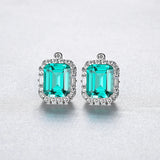 Emerald Green Stud Earrings CZ Sterling Silver Wedding Jewelry