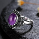 925 Silver Amethyst Ring Retro Wreath Engagement Wedding Gift