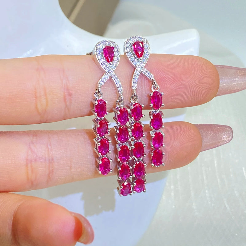 Noble Ruby Geometric Water Drop Diamond Stud Earrings Wedding Gift