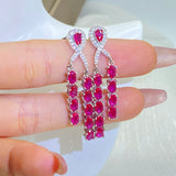 Noble Ruby Geometric Water Drop Diamond Stud Earrings Wedding Gift