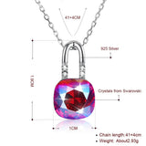 Noble Lock Necklace Crystal Pendant 925 Sterling Silver Chain Female Jewelry