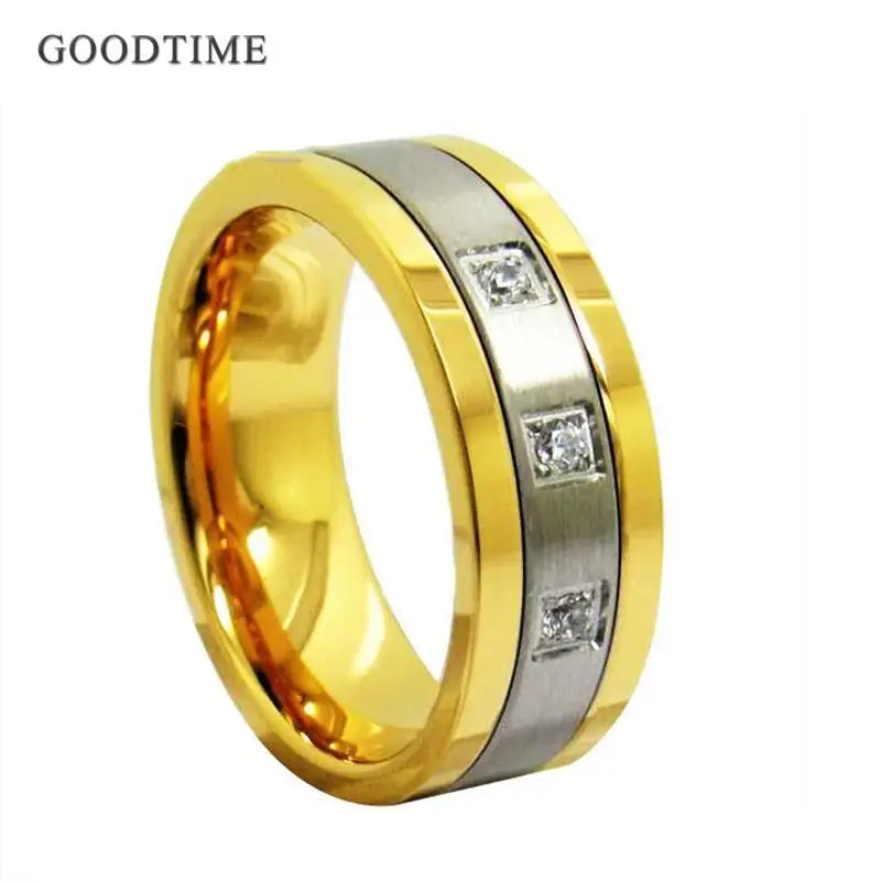 Noble Men's Tungsten Carbide & Silver Zircon Wedding Band