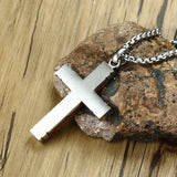 Mens Cross Pendant Necklace Rosewood Stainless Steel Crucifix 24 inch