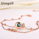 925 Sterling Silver Anklet Fish Crystal Round Beads Anklet Women Ankle Bracelet