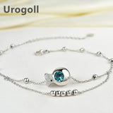 925 Sterling Silver Anklet Fish Crystal Round Beads Anklet Women Ankle Bracelet