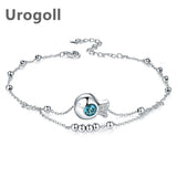 925 Sterling Silver Anklet Fish Crystal Round Beads Anklet Women Ankle Bracelet