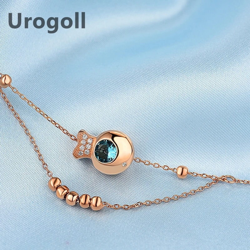 925 Sterling Silver Anklet Fish Crystal Round Beads Anklet Women Ankle Bracelet